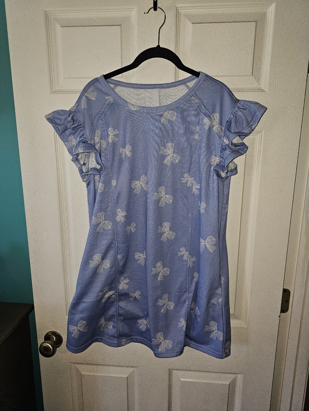 Light Blue Floral Ruffle Sleeve Women’s Dress Size M Bows
